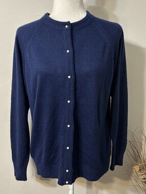 VTG Alicia Women Blue Cardigan Sweater Pearl Buttons Lightweight Preppy Sz L USA